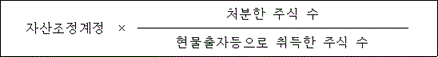 @@LATEX@@자산조정계정 \times \frac{처분한주식수}{현물출자등으로취득한주식수}@@/LATEX@@