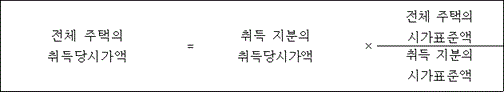@@LATEX@@전체주택의취득당시가액 = 취득지분의취득당시가액 \times \frac{전체주택의시가표준액}{취득지분의시가표준액}@@/LATEX@@