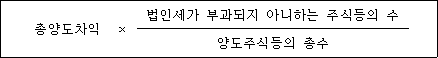 @@LATEX@@총양도차익 \times \frac{법인세가부과되지아니하는주식등의수}{양도주식등의총수}@@/LATEX@@