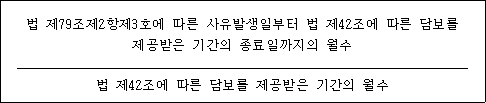 @@LATEX@@\frac{법제79조제2항제3호에따른사유발생일부터법제42조에따른담보를제공받은기간의종료일까지의월수}{법제42조에따른담보를제공받은기간의월수}@@/LATEX@@