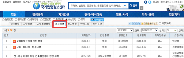 폐지법령 검색방법 화면