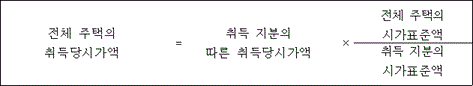 전체 주택의 = 취득 지분의 × 전체 주택의 취득당시가액 따른 취득당시가액 시가표준액 취득 지분의 시가표준액
