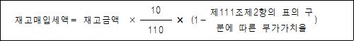 재고매입세액= 재고금액 × 10 × (1- 제111조제2항의 표의 ) 구분에 따른 부가가치율 110