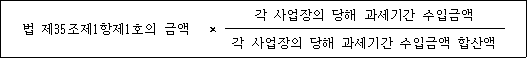 법 제35조제1항제1호의 금액 × 각 사업장의 당해 과세기간 수입금액 각 사업장의 당해 과세기간 수입금액 합산액