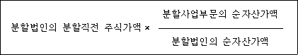 분할법인의 분할직전 주식가액× 분할사업부문의 순자산가액 분할법인의 순자산가액