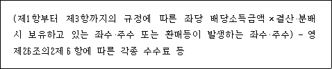 (제1항부터 제3항까지의 규정에 따른 좌당 배당소득금액×결산ㆍ분배 시 보유하고 있는 좌수ㆍ주수 또는 환매등이 발생하는 좌수ㆍ주수)－영 제26조의2제6항에 따른 각종 수수료 등
