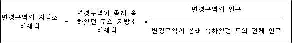변경구역의 ＝ 변경구역이 종래 × 변경구역의 인구 지방소비세액 속하였던 도의 지방소비세액 변경구역이 종래 속하였던 도의 전체 인구