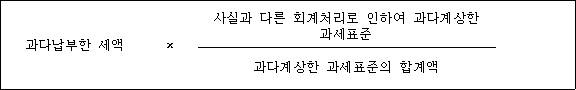 과다납부한 세액 × 사실과 다른 회계처리로 인하여 과다계상한 과세표준 과다계상한 과세표준의 합계액