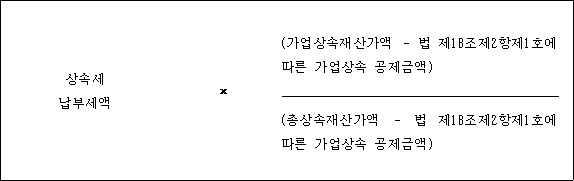 상속세 × (가업상속재산가액 ? 법 제18조제2항제1호에 납부세액 따른 가업상속 공제금액) (총상속재산가액 ? 법 제18조제2항제1호에 따른 가업상속 공제금액)
