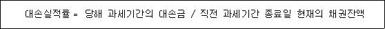 대손실적률＝ 당해 과세기간의 대손금 / 직전 과세기간 종료일 현재의 채권잔액