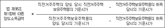 법 제95조 × 직전거주주택의 양도 당시 - 직전거주주택보유주택등의 취득 제1항에 따른 직전거주주택보유주택등의 기준시가 당시의 기준시가 양도소득금액 직전거주주택보유주택등의 - 직전거주주택보유주택등의 취득 양도 당시의 기준시가 당시의 기준시가