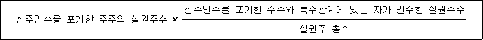 신주인수를 포기한 주주의 실권주수 × 신주인수를 포기한 주주와 특수관계에 있는 자가 인수한 실권주수 실권주 총수
