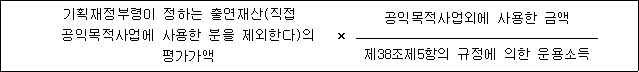 기획재정부령이 정하는 출연재산(직접 × 공익목적사업외에 사용한 금액 공익목적사업에 사용한 분을 제외한다)의 평가가액 제38조제5항의 규정에 의한 운용소득