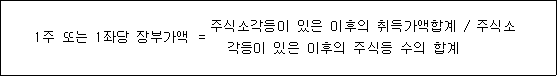1주 또는 1좌당 장부가액 = 주식소각등이 있은 이후의 취득가액합계 / 주식소 각등이 있은 이후의 주식등 수의 합계