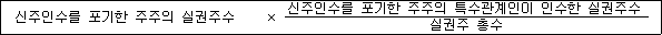 신주인수를 포기한 주주의 실권주수 × 신주인수를 포기한 주주의 특수관계인이 인수한 실권주수 실권주 총수