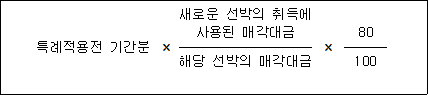특례적용전 기간분 × 새로운 선박의 취득에 × 사용된 매각대금 80 해당 선박의 매각대금 100